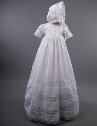 Grace by Millie Grace - Baby Girls Cotton & Lace Christening Gown & Bonnet